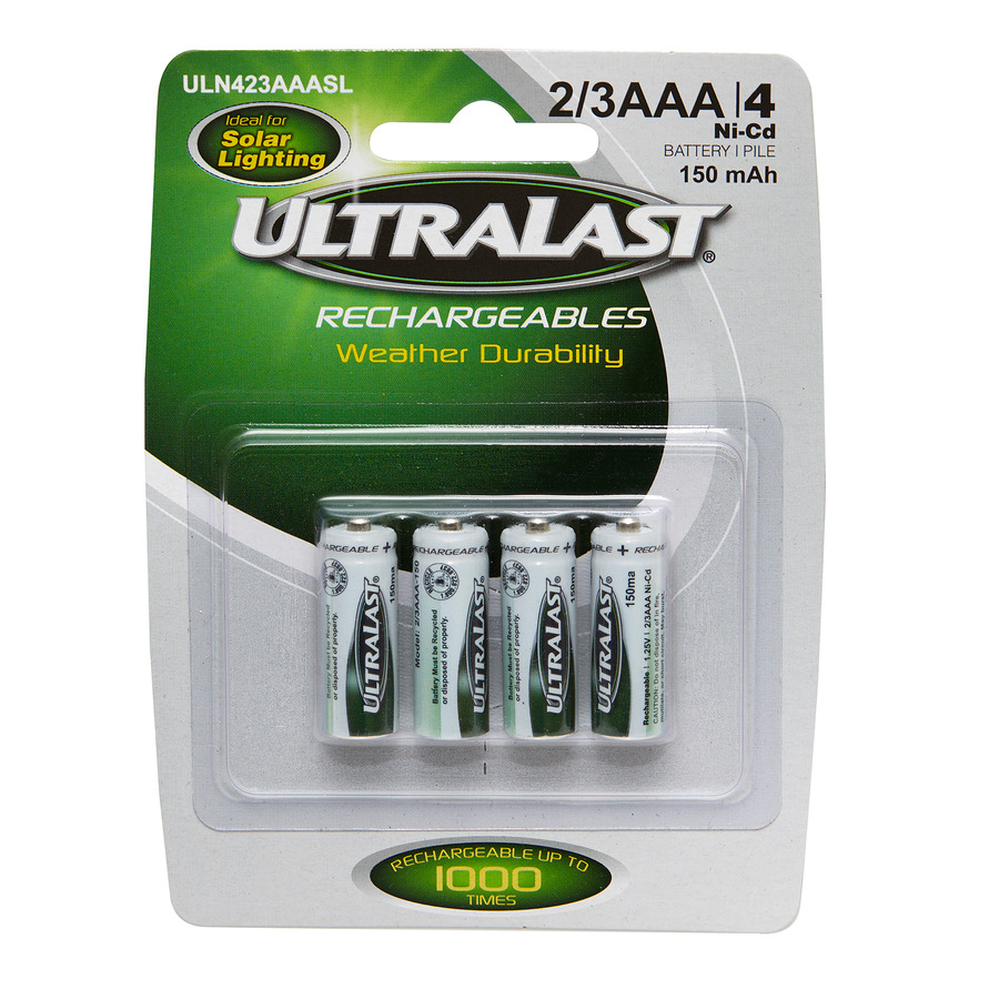 Ultralast ULN423AAASL Solar Lighting Battery, 1.2V, Nickel Cadmium, Size: 2/3AAA, 4/pk