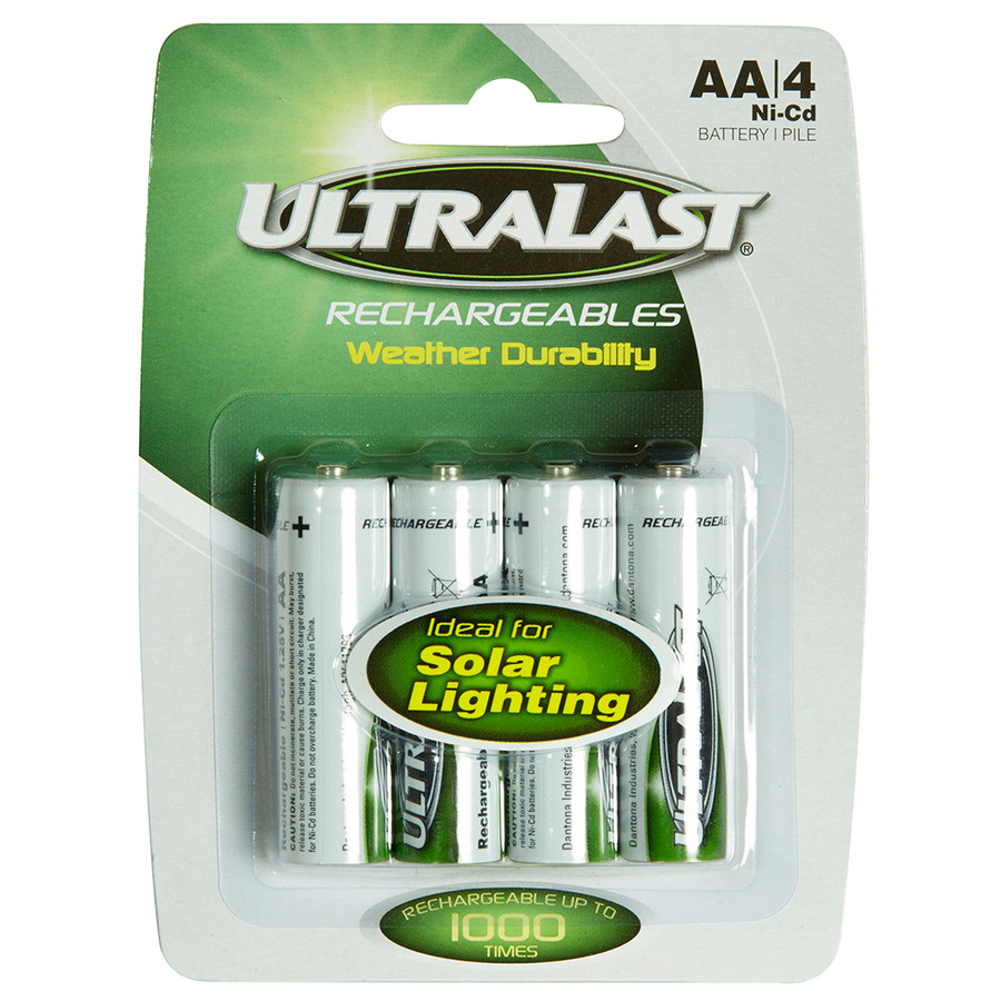 Ultralast ULN4AASL Solar Lighting Battery, 1.2V, Nickel Cadmium, Size: AA, 4/pk