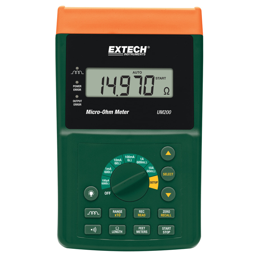 Extech UM200 Micro-Ohm Meter, Resolution Down to 1 microohm, 6 Ranges, Auto/Manual Ranging