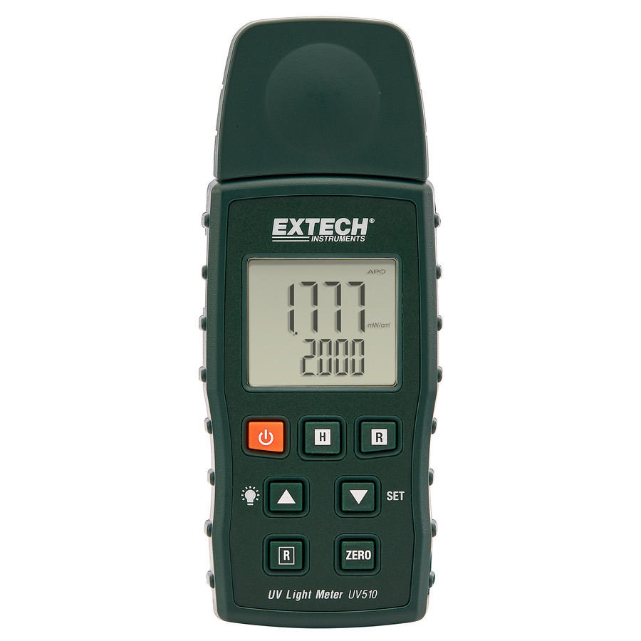 Extech UV510 Light Meter, UVA, Natural/Artificial, Zero Function, Data Hold, Backlit Dual Display