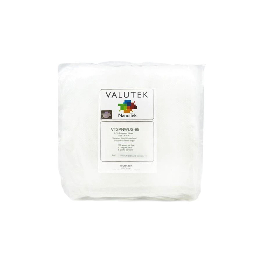 Valutek VT2PNWUS-99 Cleanroom Wipes, 2-Ply, Polyester, Sealed Edge, 9"x9", 100/Bg