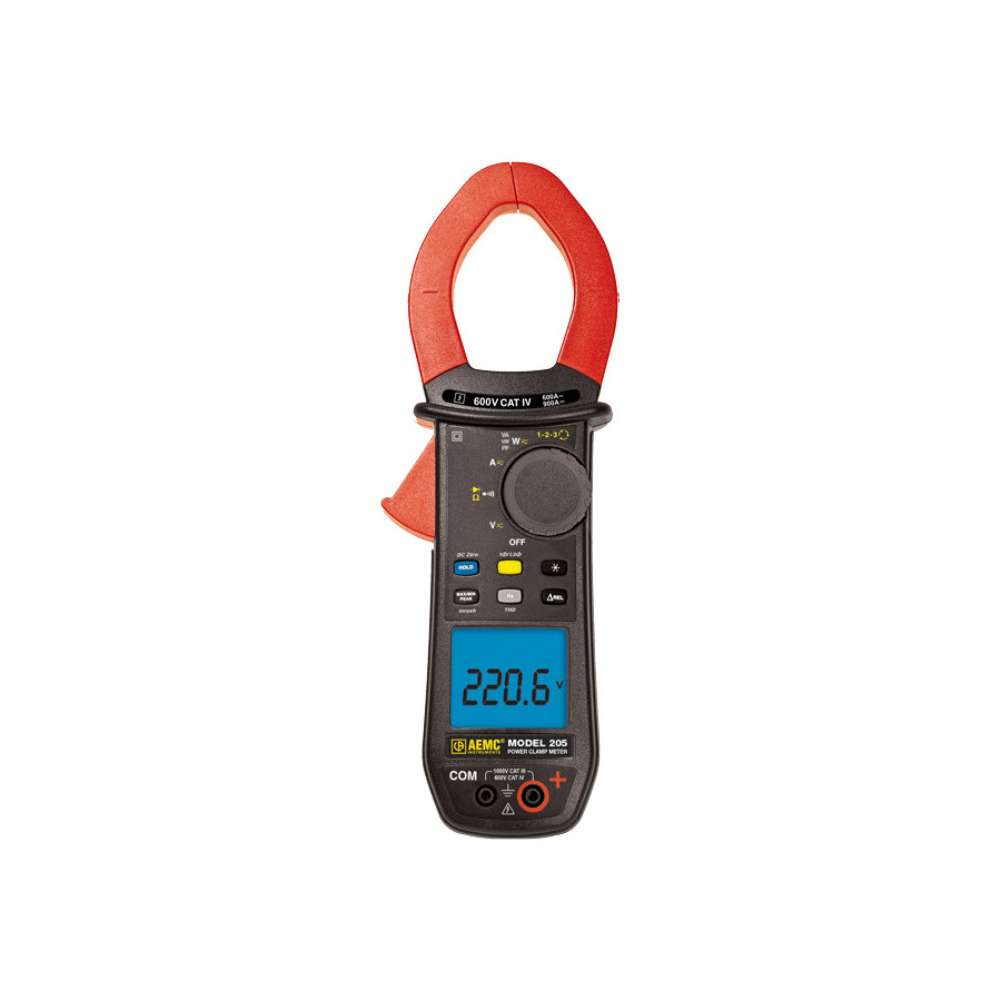 AEMC Instruments 205 Clamp Meter, 1000V, 600/900A, 34mm, Power and Phase Rotation, 200 Series