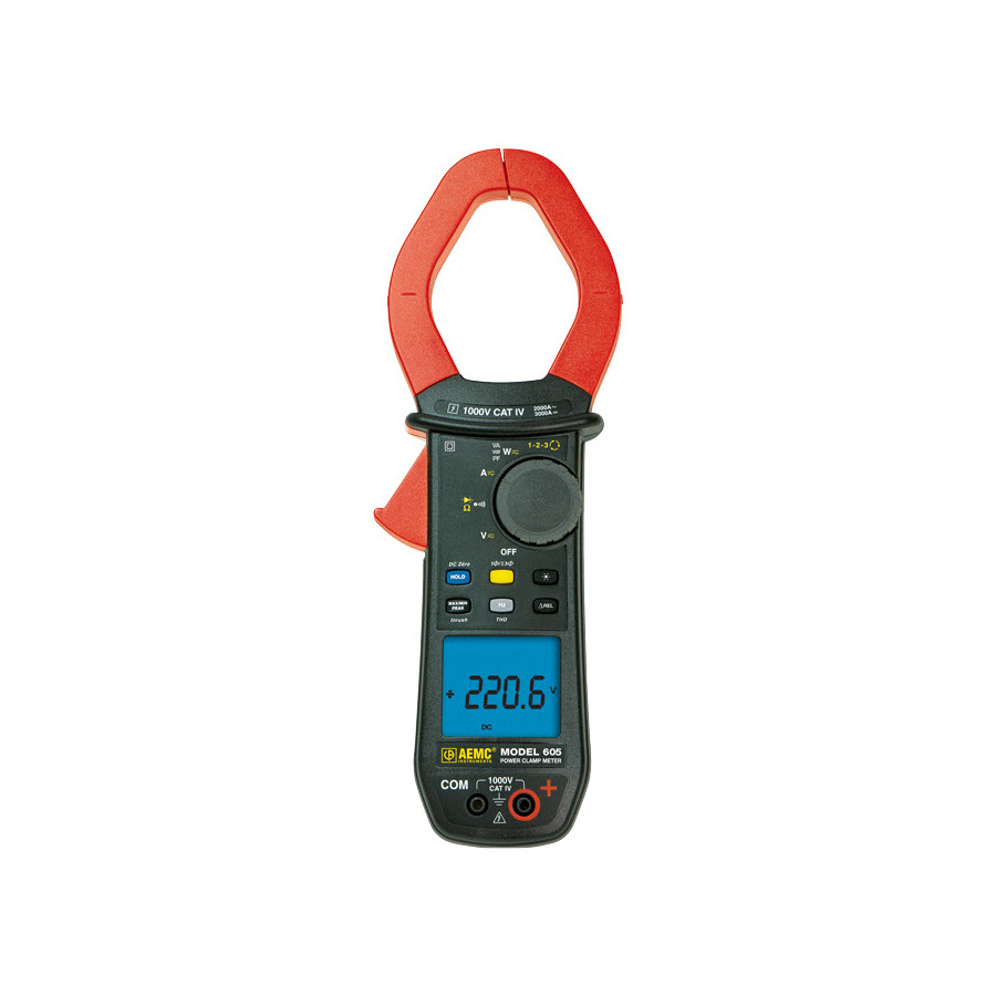 AEMC Instruments 605 Clamp Meter, 1000V, 2000/3000A, 60mm, Power/Phase Rotation, 600 Series