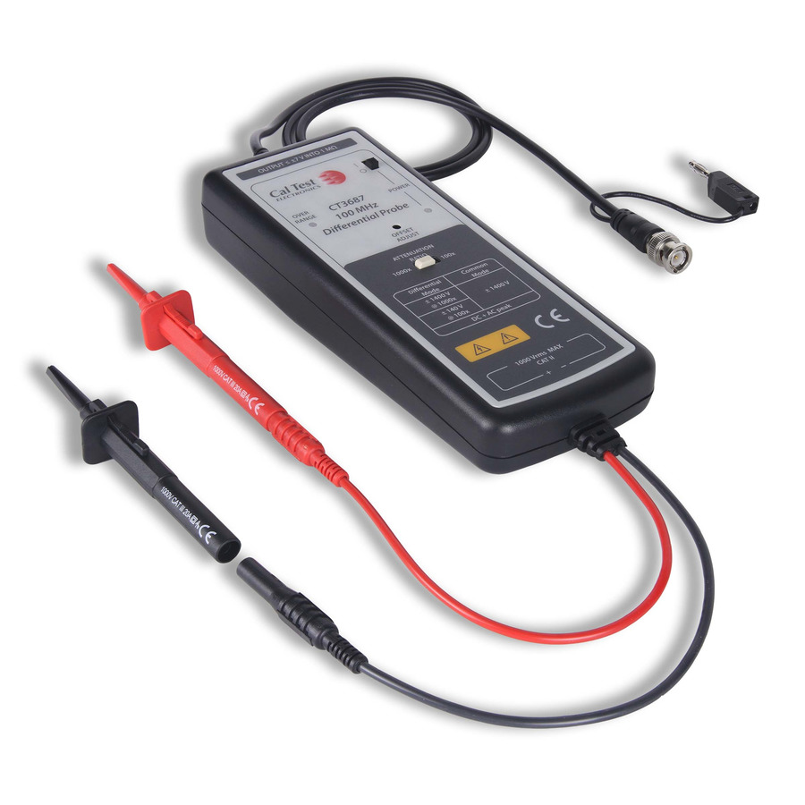 Cal Test Electronics CAT CT3686 Differential Probe, 100MHz, 10x/100x, 30cm, Black/Red