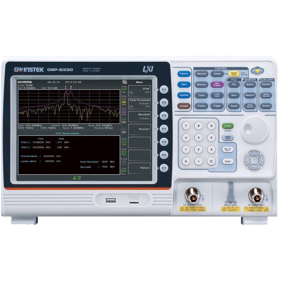 Instek GSP-9330 Spectrum Analyzer, 9kHz to 3.25GHz, EMC Pretest, ASK, FSK, 2FSK, GSP-9300 Series