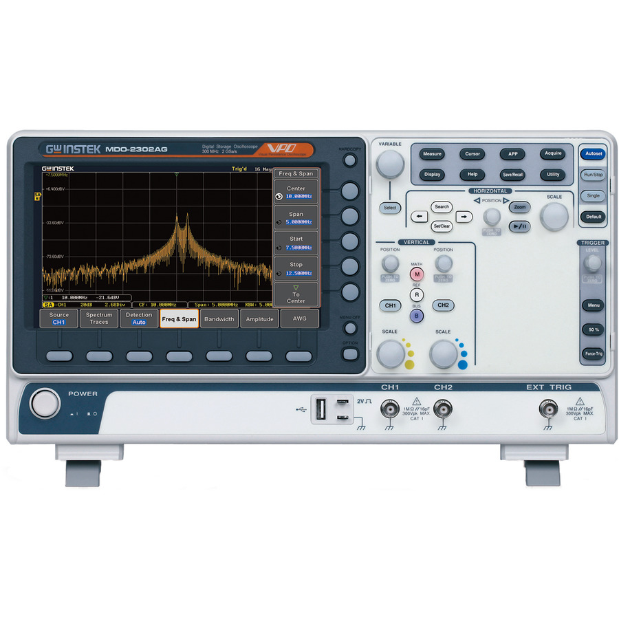 Instek MDO-2302AG Mixed Domain Oscilloscope, 2Ch+Ext, 300MHz, 20Mpts, 2GS, SA/AWG, MDO-2000A Series