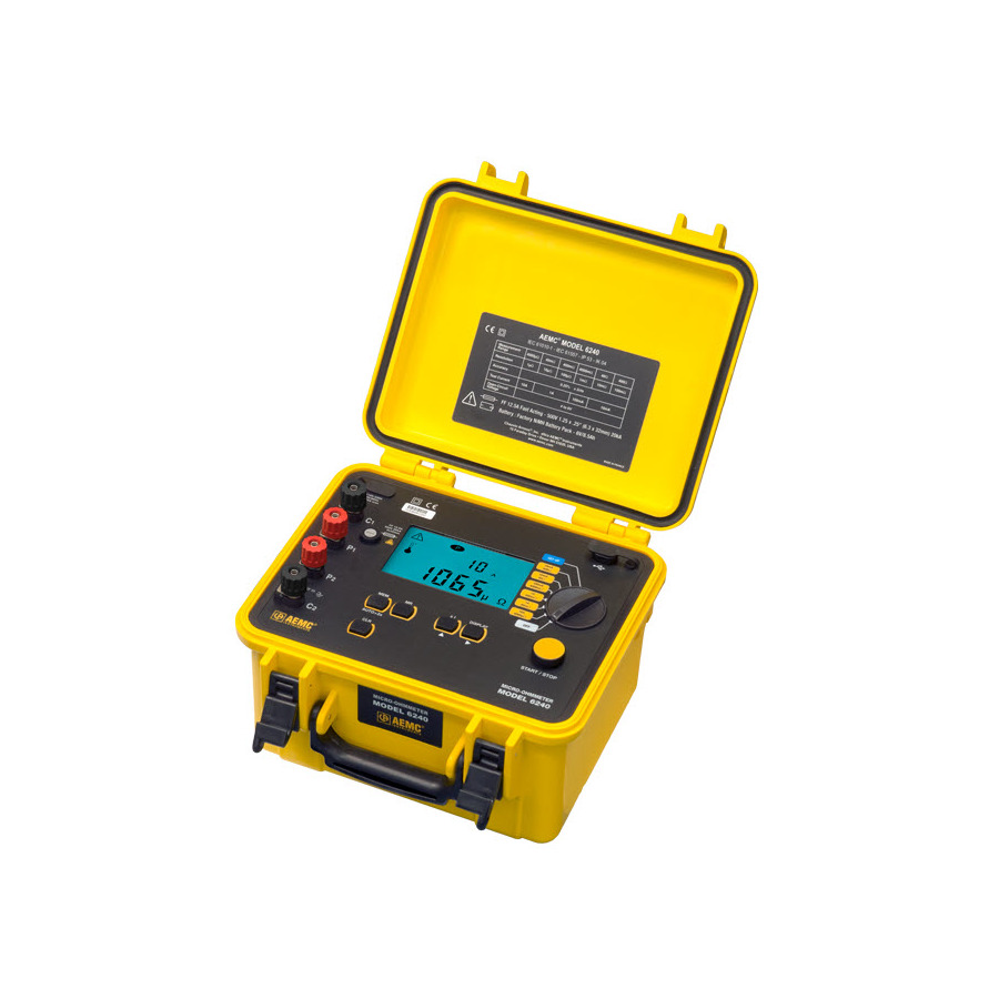 AEMC Instruments 6240 Micro-Ohmmeter, 1uOhm to 400Ohms, 10mA to 10A, Dataview, 6200 Series