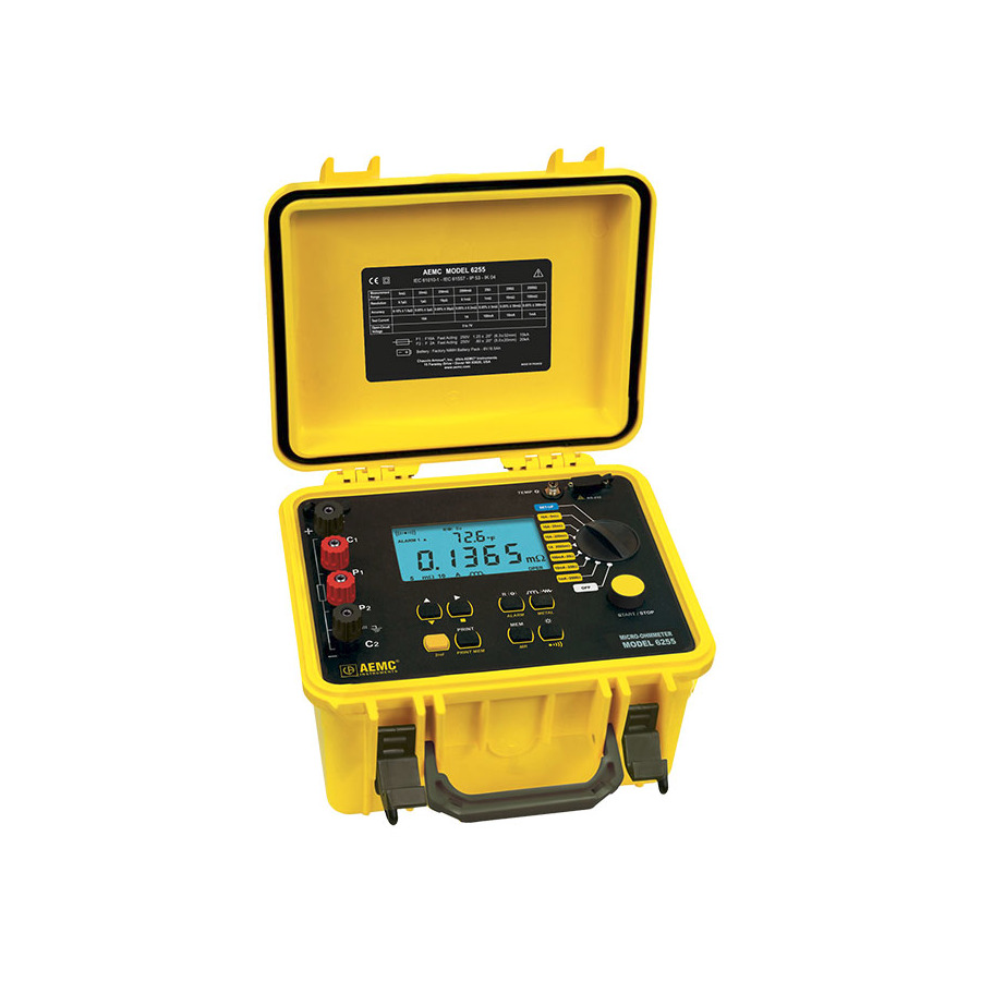 AEMC Instruments 6255 Micro-Ohmmeter, 1uOhm to 2500Ohms, 10mA to 10A, Dataview, 6200 Series