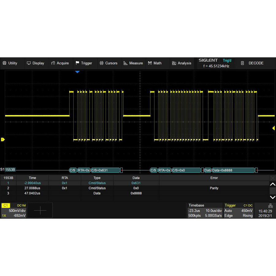 Siglent SDS-5000X-1553B MIL-STD-1553B Trigger/Decode Oscilloscope Software Option, SDS5000X Series