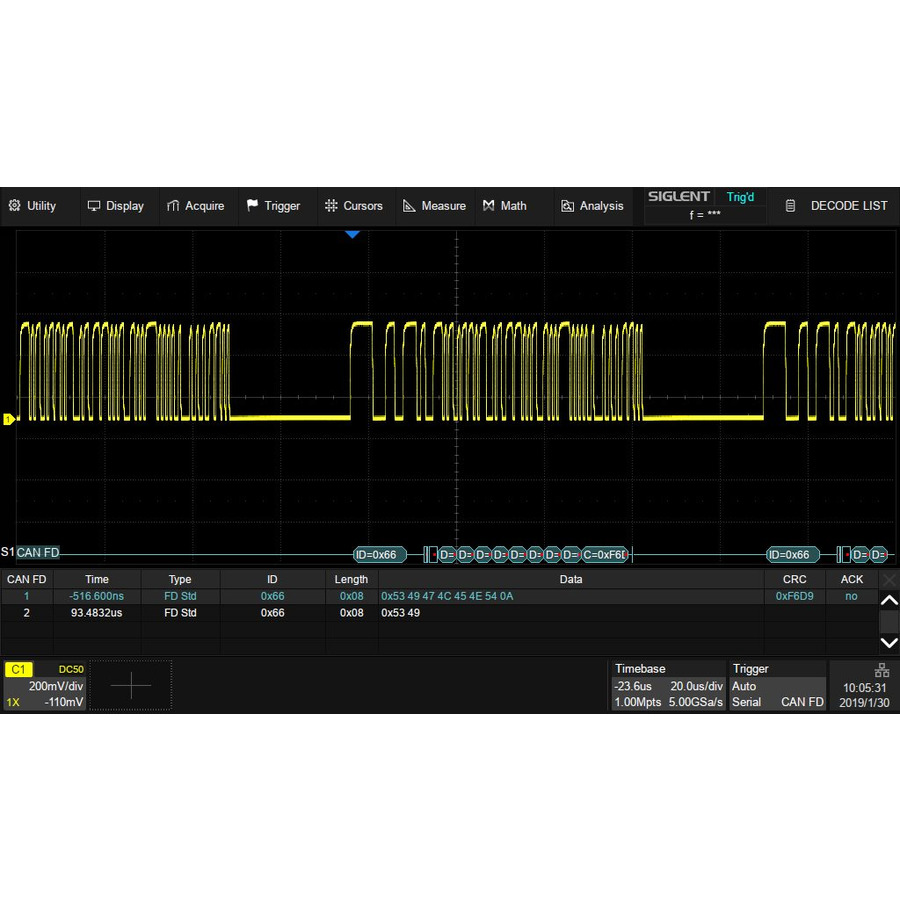 Siglent SDS-5000X-CANFD CAN FD Trigger/Decode Oscilloscope Software Option, SDS5000X Series