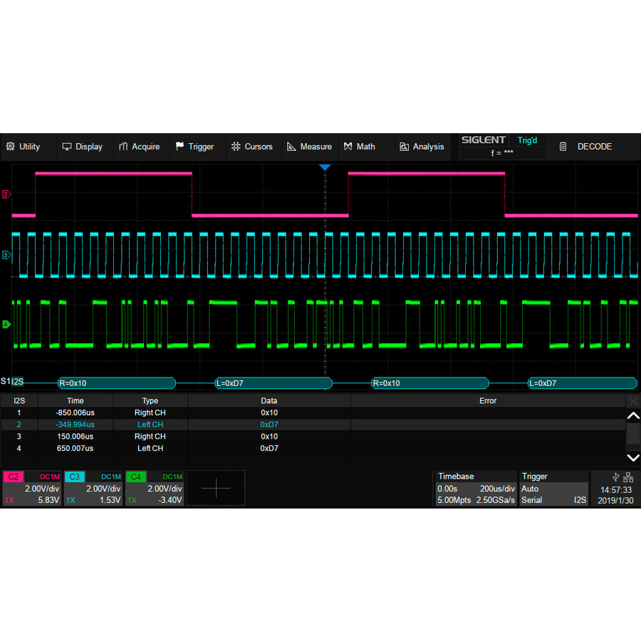 Siglent SDS-5000X-I2S I2S Trigger/Decode Oscilloscope Software Option, SDS5000X Series