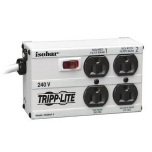 Tripp Lite IB4-6/220 Isobar 4-Outlet 230V Surge Protector, 6 ft. (1.83 m)  Cord with Right-Angle Plug, 330 Joules, Metal Housing