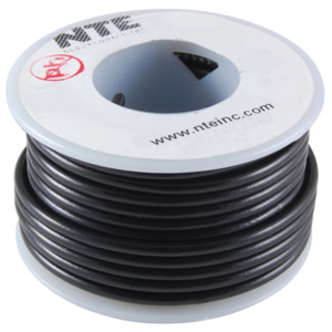 NTE Electronics WH18-00-25 Hook-Up Wire, 300V, Stranded Cond, 18 AWG,  Black, 25' Spool, WH Series