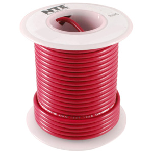 NTE Electronics WH24-02-25 Hook-Up Wire, 300V, Stranded Cond, 24 AWG, Red,  25' Spool, WH Series