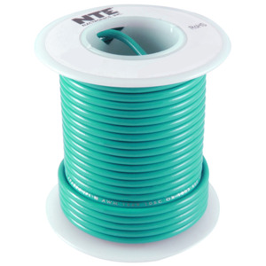 NTE Electronics WH22-05-25 Hook-Up Wire, 300V, Stranded Cond, 22 AWG, Green  25' Spool, WH Series