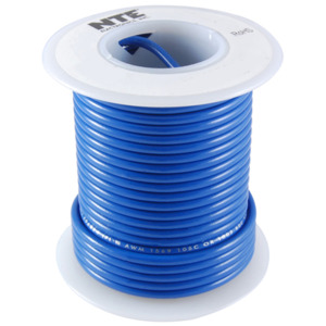 NTE Electronics WH22-06-25 Hook-Up Wire, 300V, Stranded Cond, 22 AWG, Blue,  25' Spool, WH Series