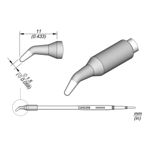 JBC Tools C245259 Soldering Tip, Conical Bent, Cartridge, 1.5mm Thickness,  C245 Series